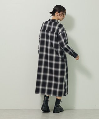 Green Parks ロングシャツワンピース Check Black