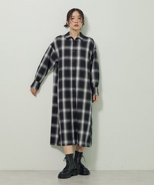 Green Parks ロングシャツワンピース Check Black