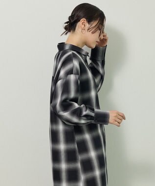 Green Parks ロングシャツワンピース Check Black
