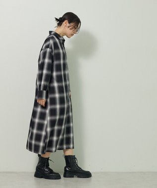 Green Parks ロングシャツワンピース Check Black