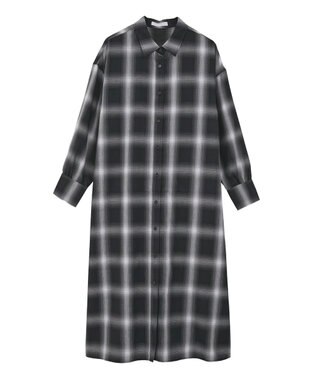 Green Parks ロングシャツワンピース Check Black
