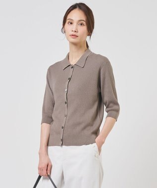 J.PRESS LADIES S LINEN COTTON ポロ ニット モカ系