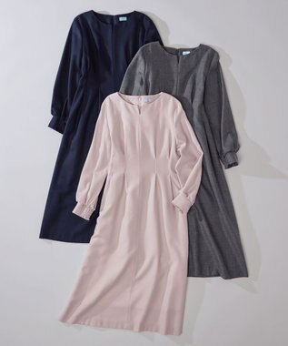 組曲 ウールジョーゼット スリットネックワンピース グレー系