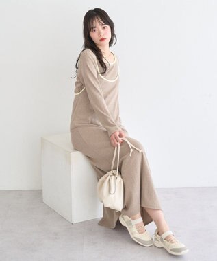 earth music&ecology 【2点SET】レイヤードバイカラーカットワンピース ベージュ