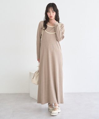 earth music&ecology 【2点SET】レイヤードバイカラーカットワンピース ベージュ