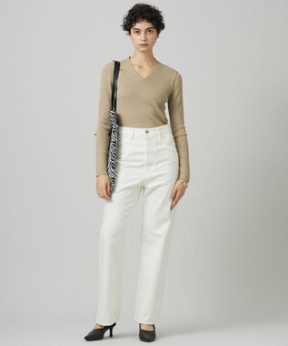 ICB 【新色追加・洗える】エクストラファインメリノ Vネックプルオーバー ベージュラメ系