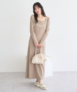 earth music&ecology 【2点SET】レイヤードバイカラーカットワンピース ベージュ