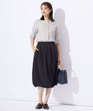 J.PRESS LADIES S 【洗える】ウォッシャブルキュプラツイル ボートネック ブラウス ライトグレーチェック系