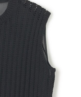 BEIGE， 【洗える】ALOE / コットンメッシュオーガンジーノースリーブニット Black