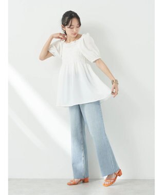 earth music&ecology ２ｗａｙショルダーシャーリングチュニック Off White