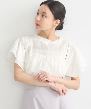 earth music&ecology フリルピンタック半袖ブラウス