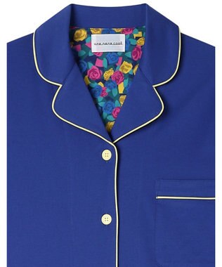 une nana cool 【綿100%】60/2 やわらか天竺 半袖開襟パジャマ MADE WITH LIBERTY FABRIC ブルー