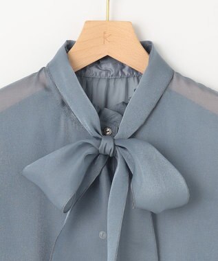 組曲 シャイニーオーガン ボウタイ付きブラウス ダスティブルー系