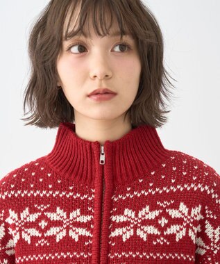 earth music&ecology ダブルzipノルディックカウチンニットカーディガン レッド