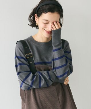 CRAFT STANDARD BOUTIQUE 洗える/とてもちラグランニットプルオーバー Border Gray