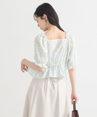 earth music&ecology フラワー刺繍フリルヘムブラウス Ivory