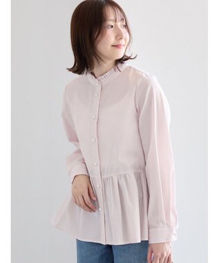 Te chichi パール釦スタンドフリルペプラムブラウス ピンク