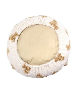 PET PARADISE ペットパラダイス  くまちゃん織り 遠赤外線  丸型 寝袋 Ｍ ホワイト×ブラウン