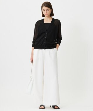 ICB L 【洗える】 マーセライズコットンシアー カーディガン ブラック×グレーラメ系