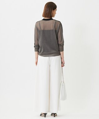 ICB L 【洗える】 マーセライズコットンシアー カーディガン ブラック×グレーラメ系