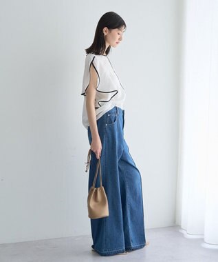 YECCA VECCA 配色ラッフルスリーブブラウス Off White