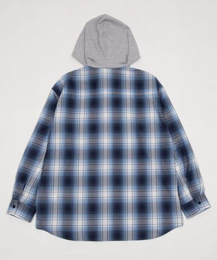WEGO 【ユニセックス着用ITEM/MLサイズ展開】オンブレチェックフードシャツ（LS） ブルーチェック1