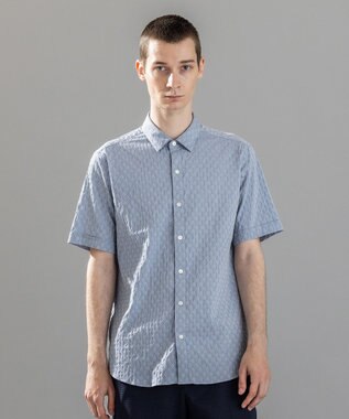 JOSEPH HOMME 新柄【ストレッチ】ハムサジャガードストレッチ　レギュラーカラー半袖シャツ ブルー系