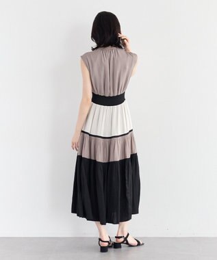 YECCA VECCA マルチカラーシャーリングワンピース Beige