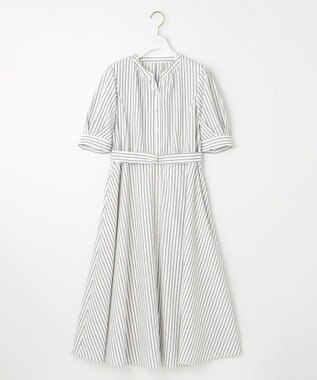 ANY SIS 【洗える】バンドカラー シャツワンピース グレーストライプ