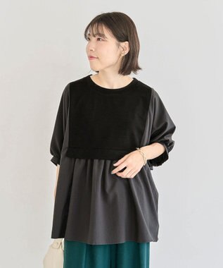 Green Parks ベスト風７分袖ドッキングプルオーバー Black