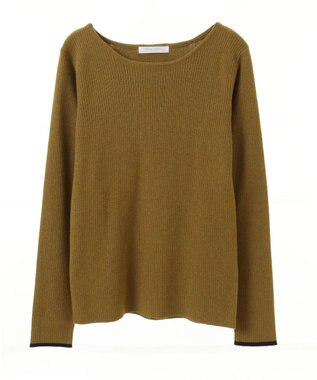 Green Parks もちっと袖配色ボートネックニットプルオーハ Green