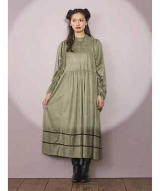 Green Parks ■ＥＳＣＡＲ　スエード調ギャザーキリカエワンピース Khaki