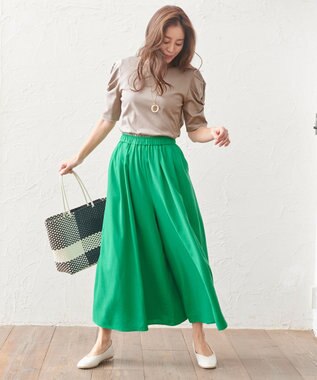 ANY 【ウエストゴム/接触冷感/UVケア】清涼リネンスカーチョ グリーン