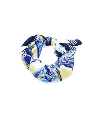 Marca ＜春の新作！＞【伝統横濱スカーフ】ビッグタッセル&鞍（FET-056） 小判 シルクツイル スカーフ イエロー×ブルー