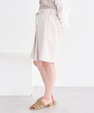 earth music&ecology 【セットアップ対応】ウエストリボンバミューダパンツ Stripe Ivory