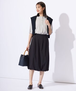 J.PRESS LADIES S 【洗える】ウォッシャブルキュプラツイル ボートネック ブラウス ライトグレーチェック系