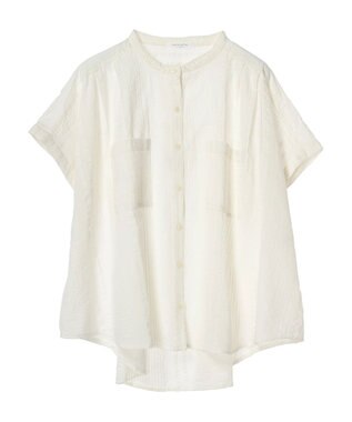 Green Parks インド綿  バンドカラーデザイン５分袖シャツ Off White