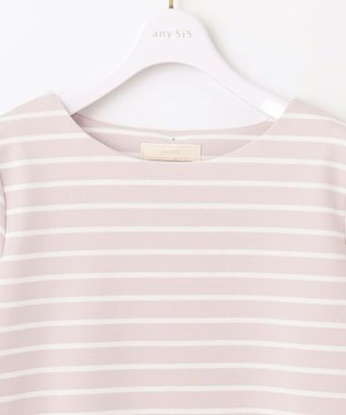 ANY SIS 【洗える】バックパール調ディテール カットソー ローズグレー×オフBD