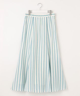 自由区 【洗える】テンセルリネン スカート オフ×ブルーストライプ
