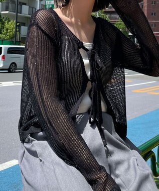 WEGO スパンコールメッシュニットカーデ ブラック