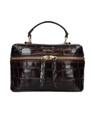 INTER-CHAUSSURES 【CHRISTIAN VILLA】ボックスシルエットミニハンドバッグ ダークブラウン型押