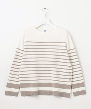 J.PRESS LADIES 【洗える】COTTON ACETATE クルーネック ニット オフ×グレージュ系1