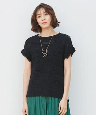 自由区 【洗える】フリンジディテール ニット ブラック系