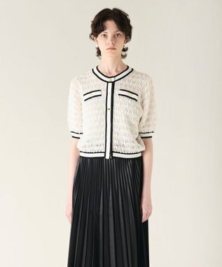 GRACE CONTINENTAL バイカラーシアーニットカーディガン ホワイト