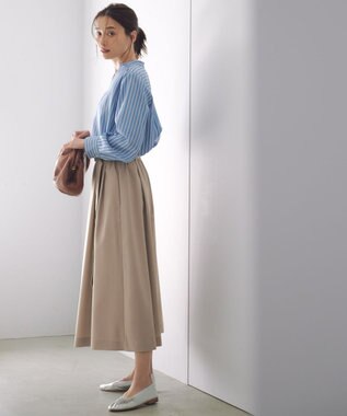 自由区 【洗える】SOMELOSクロップド丈 ブラウス ラメブルーストライプ