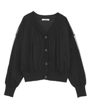 Green Parks チュールドッキングＶネックニットカーディガン Black