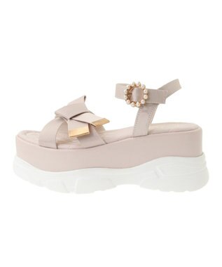 Maison de FLEUR リボンビジュースニーカーサンダル Pink Beige