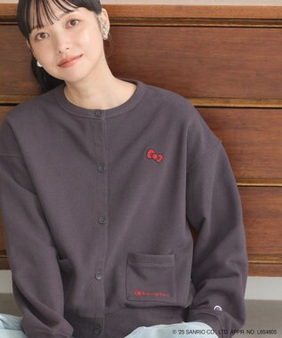 earth music&ecology チャンピオン　ハローキティ×ｅｍａｅ裏毛カーディガン Charcoal Gray