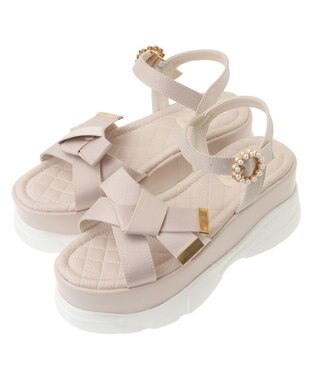 Maison de FLEUR リボンビジュースニーカーサンダル Pink Beige