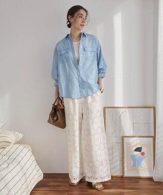 WEGO 【ANGIE VINTAGE】シアーデニムレギュラーカラーシャツ サックス